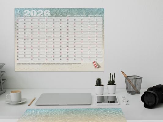 Komplett-Set Schreibtischunterlage Traumurlaub mit Schutzleiste, Notizblock, Wandplaner und Mauspad